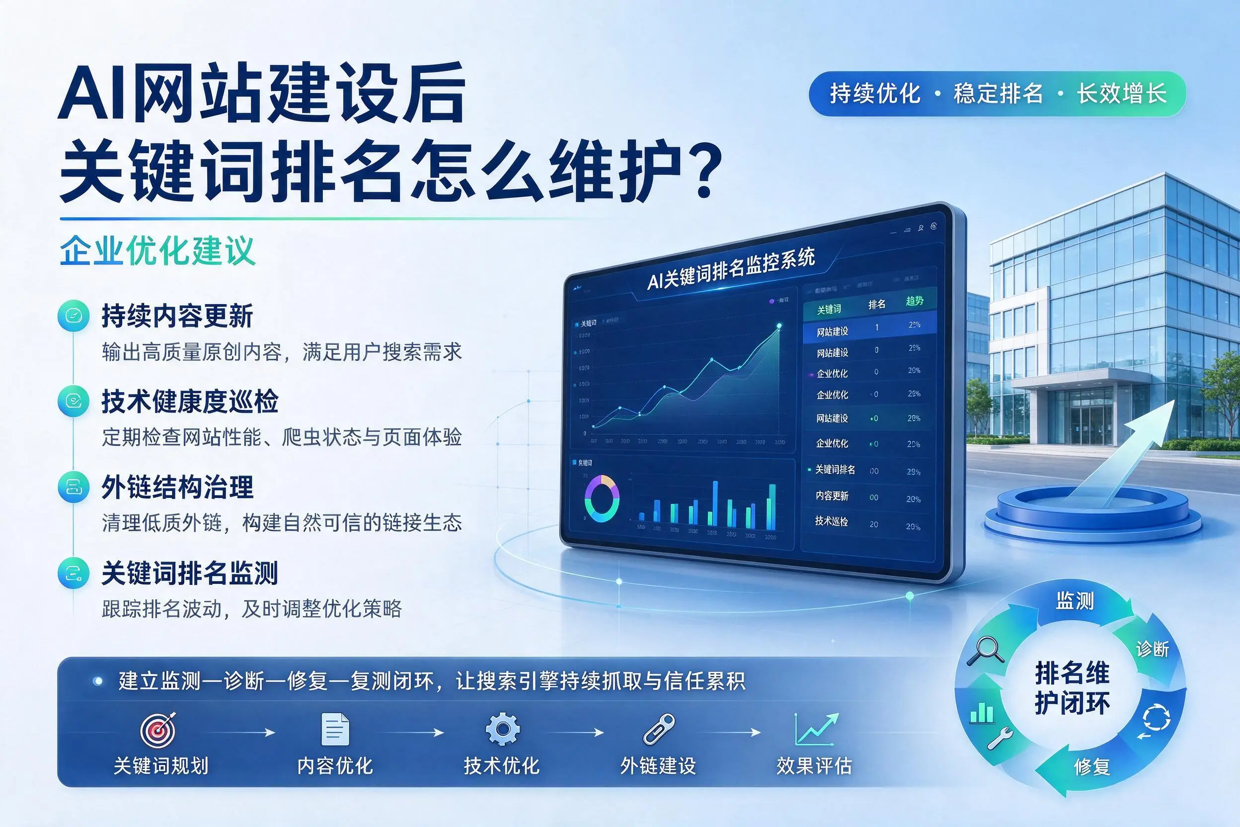 AI网站建设后关键词排名怎么维护?保定企业优化建议